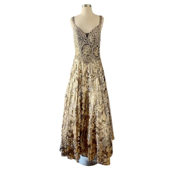 SAVOY Gold Dress Jacquard Beaded Sequins Ball Gown Strapless Princess Medium NWT - Picture 14 of 15